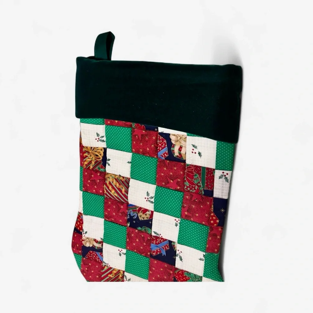 Patchwork Handmade Quilted Christmas Stocking - large  capacity